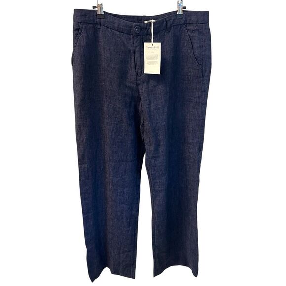 New Garnett Hill Women’s 10 Dark Blue Indigo 100% Linen Trouser Wide Leg‎ Pants - Picture 3 of 7